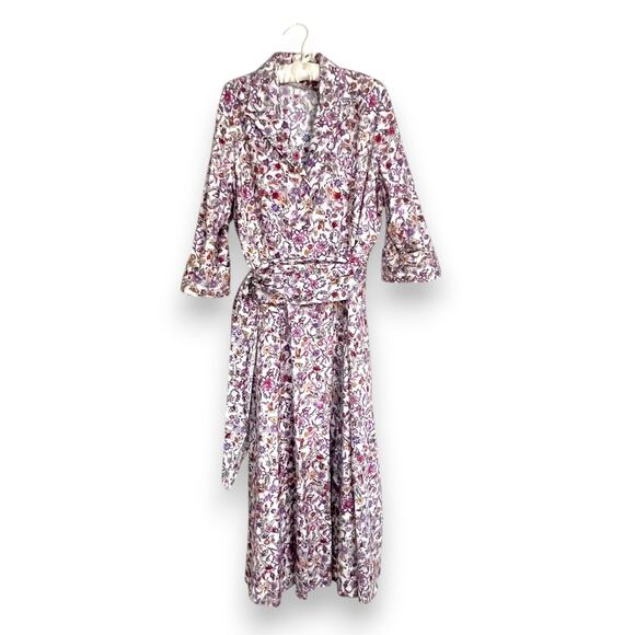 J. Peterman Dress Plus Size 20 Cotton Floral Shirt Style Button-Up Self-Tie - Picture 2 of 12